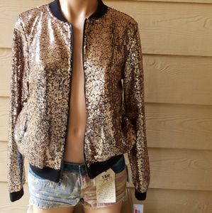 The Edit gold sequined bomber jacket Sz S
